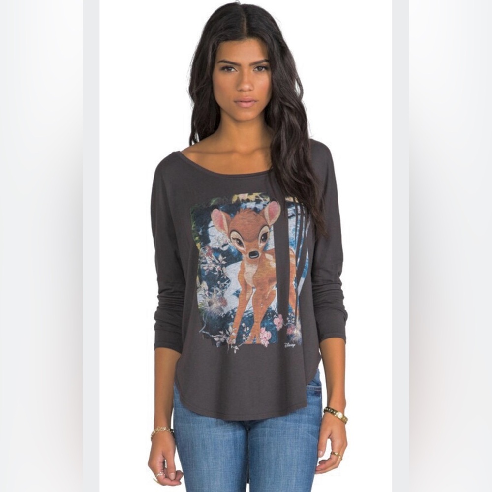 New vintage junk food clothing graphic tee gray Bambi Disney tee long sleeve top
